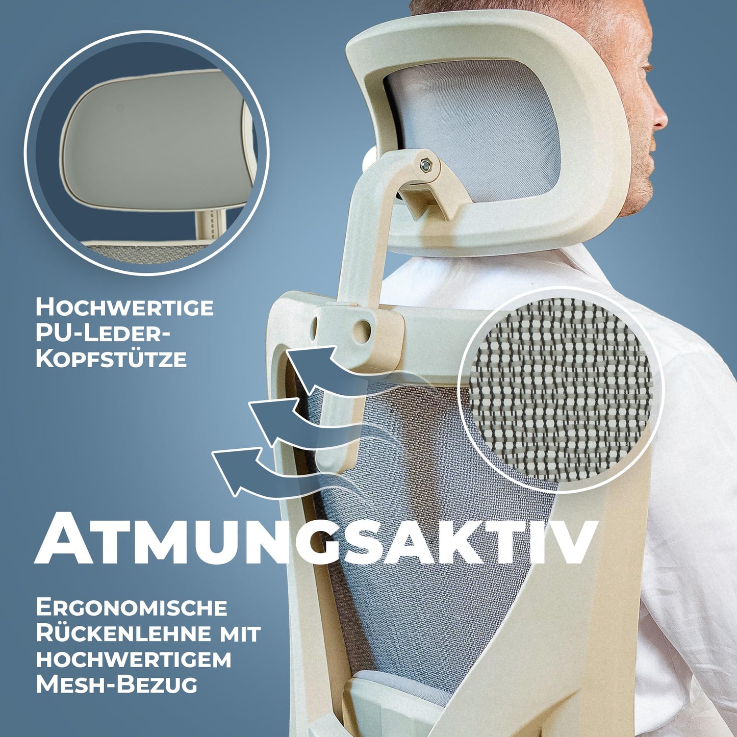 CLOUVOU CleverSeat Bürostuhl Ergonomisch [TESTSIEGER] Schreibtischstuhl 100% individuell einstellbar | Büro Stuhl & Gaming Stuhl | Computerstuhl Home Office Chair Ergonomic | Drehstuhl 150 kg