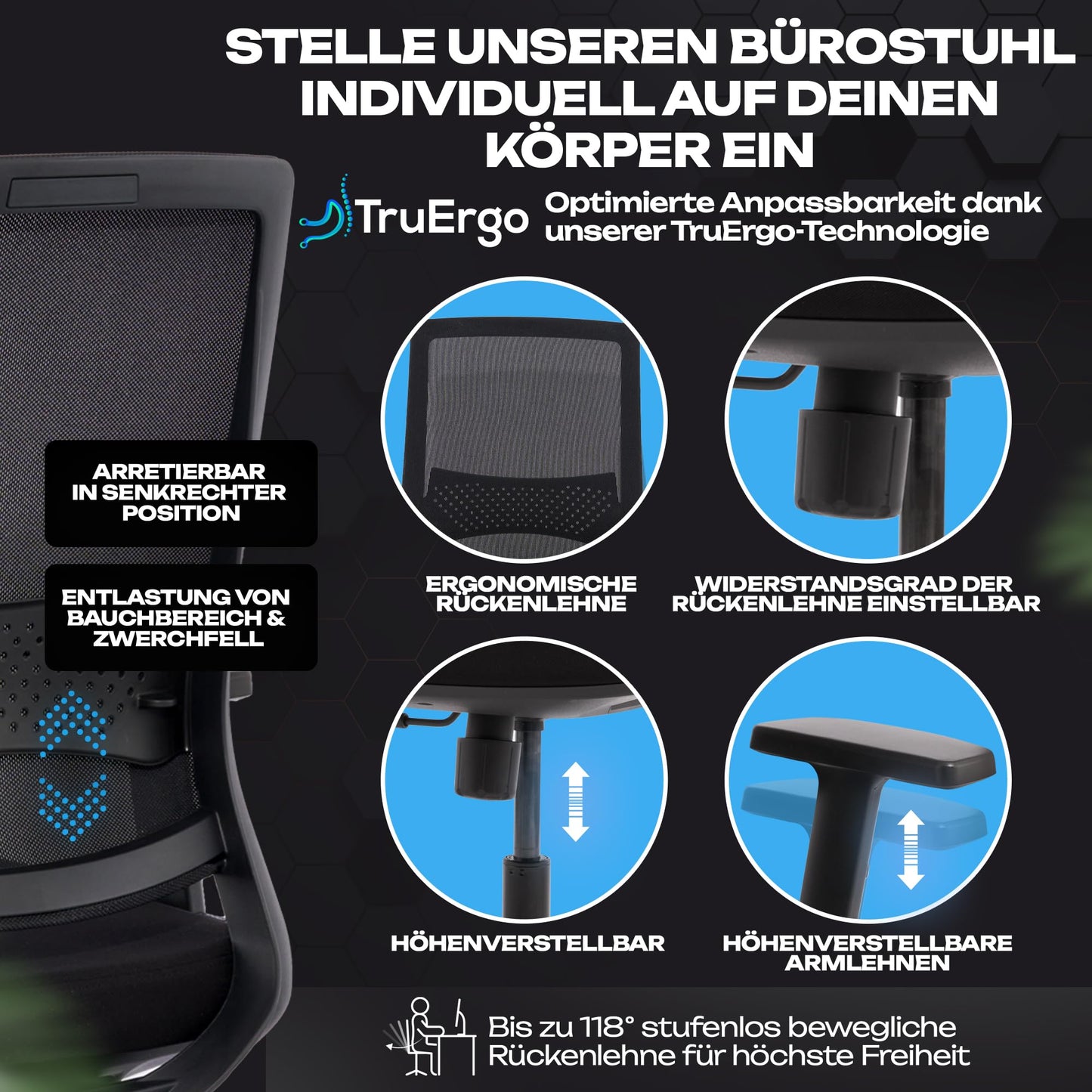 VALKENSTOL M2 Bürostuhl Ergonomisch mit individuell konfigurierbarer Armlehne und Kopfstütze für maximale Bewegungsfreiheit - bequemer ergonomischer Schreibtischstuhl für Büro und Home Office Chair