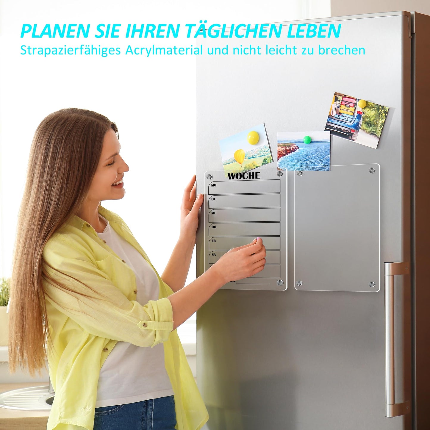 BIROYAL 2 Stück Wochenplaner Abwischbar, Acryl Wochenplaner Magnetisch, Kühlschrank Kalender Magnetisch, Transparent Planungstafeln mit 6 Whiteboard-Stift Haushaltsplan