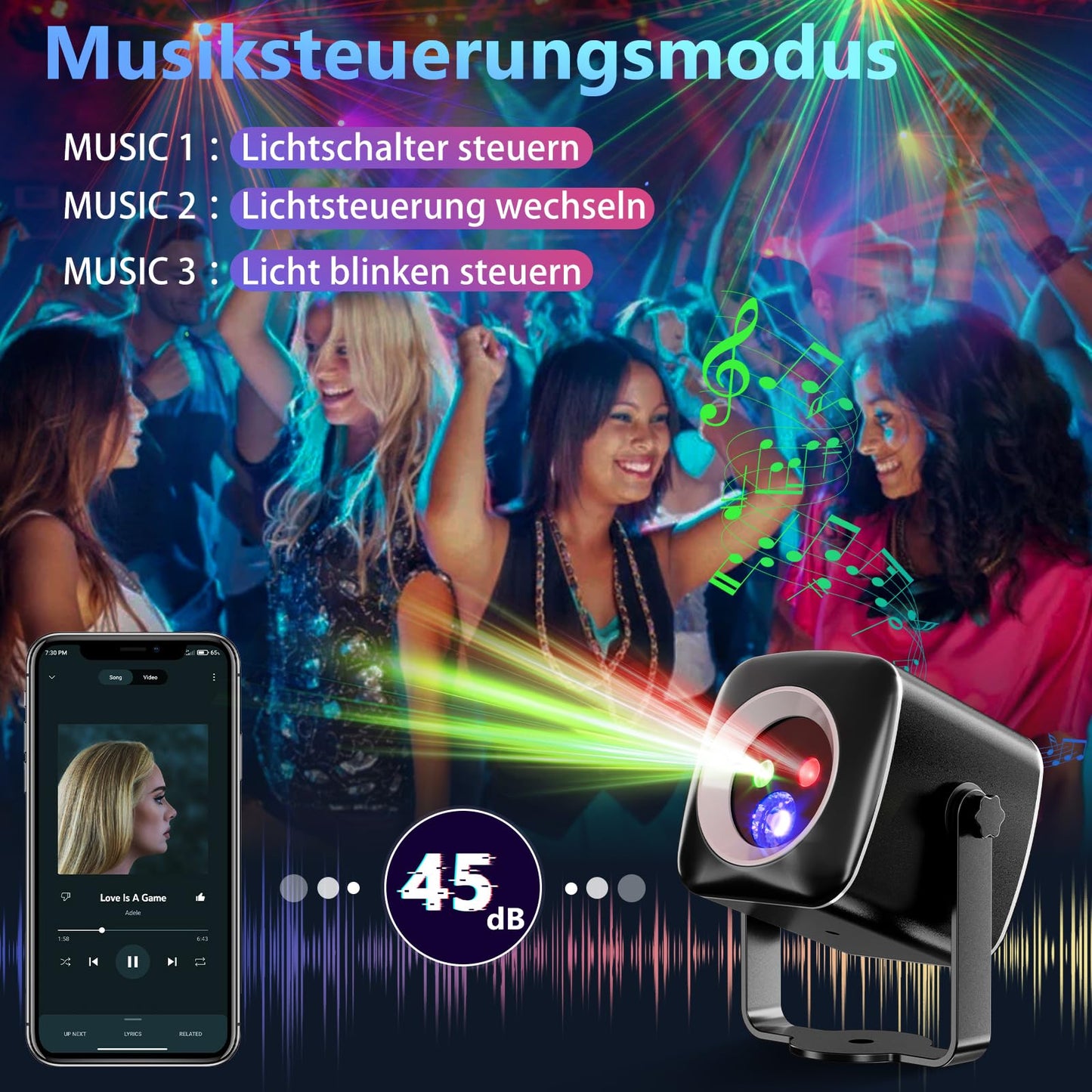 Gobikey Discokugel, Musikgesteuert Discolicht Partylicht 60 Verschiedene Muster Strobe-Effekt Partylicht Mit Fernbedienung und 2M USB Kabel für Familie Die Party Fest Der Klub Geburtstag Hochzeit