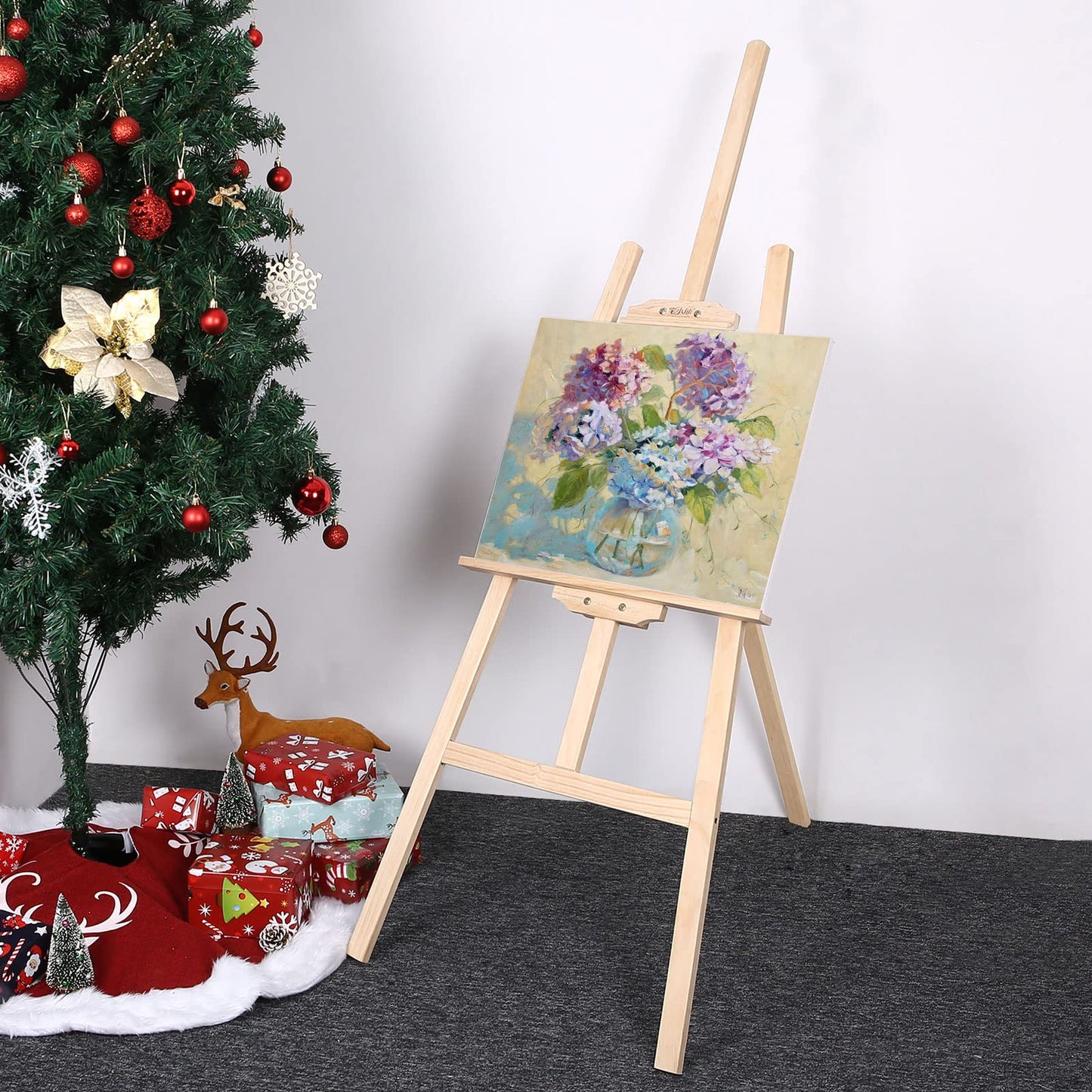 Viesap Staffelei, 150CM Hoch Holz, Bild Ständer Aus Vollholz, Klappbar Und Höhenverstellbar, Groß, Für Kunstmalerei Und Außenwerbung Geeignet, Kinder Und Erwachsene.