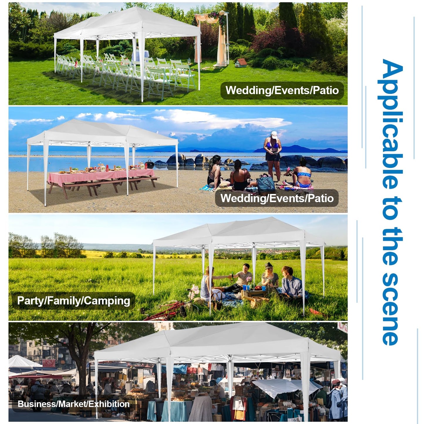 COBIZI Faltpavillon 3x6 Pavillon wasserdicht Winterfest, Pop Up Pavillon Klappbar 3x6 Zelt mit 6 Seitenwnden|3 Höhenverstellbar|UV-Schutz|Gardenpavillon Partyzelt 3x6 für Markt, Freien Event, Weiß