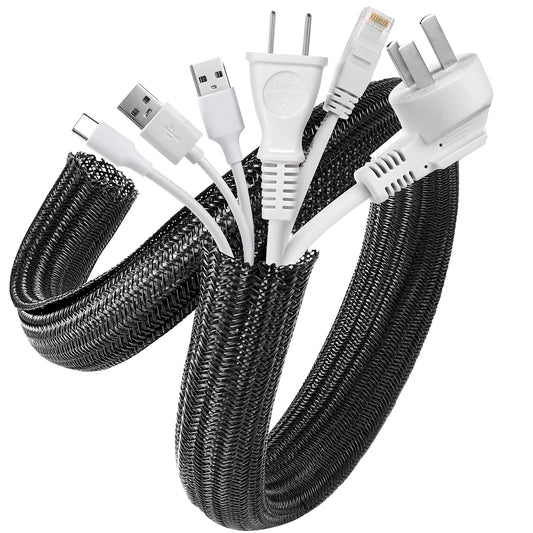AGPTEK vergrößer Kabelkanal, Durchmesser 19-29mm, selbstschließend Kabelschlauch, gewebter Kabelmantel zuschneidbar, flexibel 2 * 1.5m, verstecken im Schreibtisch, TV, Boden (Black)
