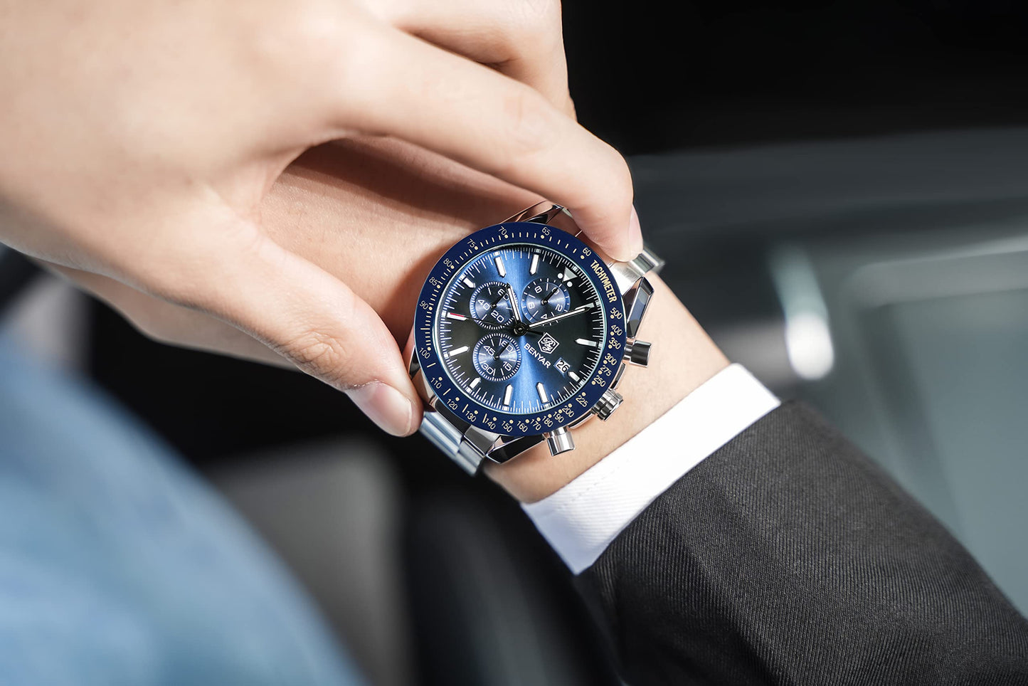 BENYAR herrenuhren Chronograph Analogue Quartz Armbanduhr für männer Lederband Herren Fashion Business Sport Design 30M wasserdicht Elegantes Geschenk für männer