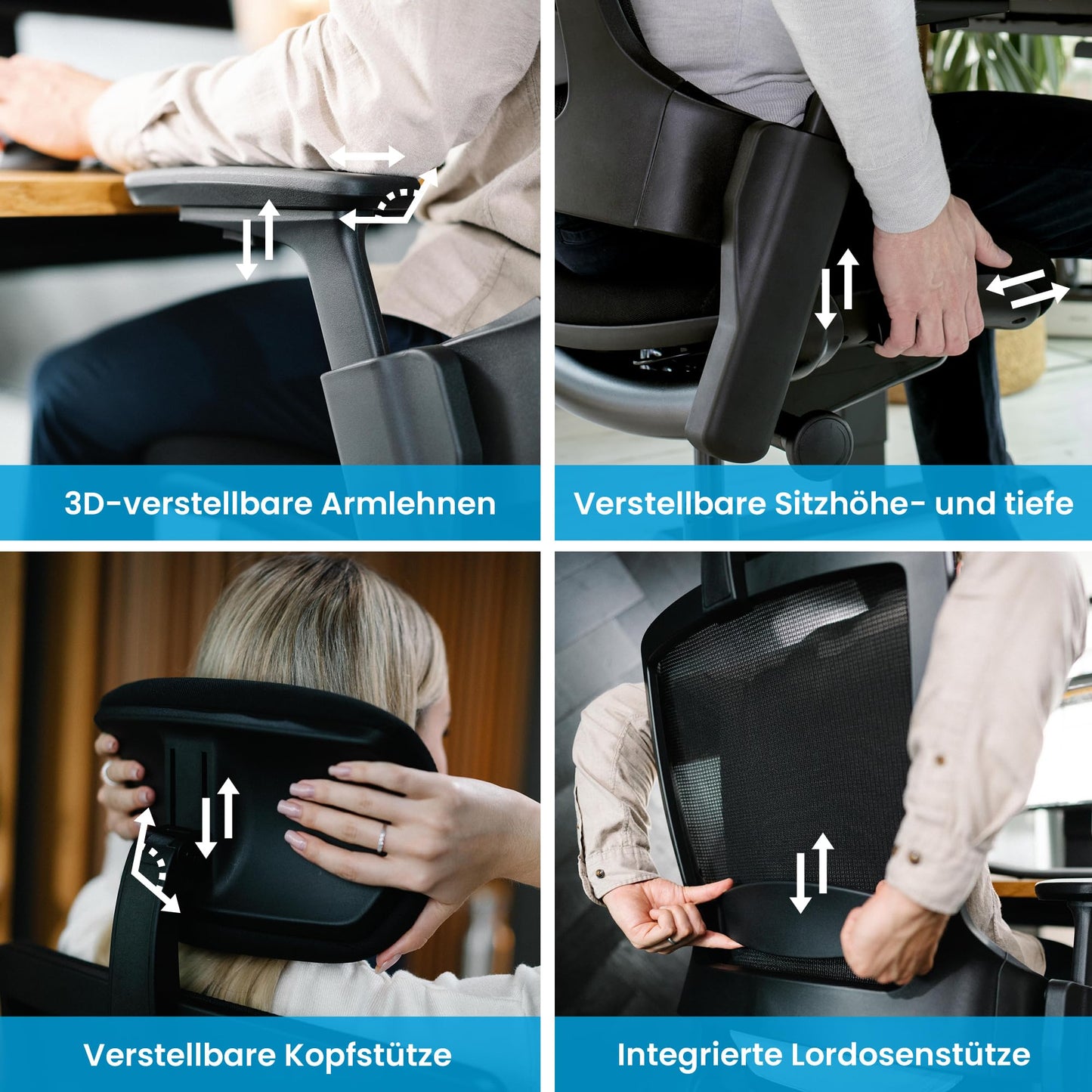 Ergotopia NextBack | Ergonomischer Bürostuhl gegen Rückenschmerzen | Schreibtischstuhl ergonomisch | Zusätzliche Kopfstütze gegen Nackenschmerzen - 5 Jahre Garantie