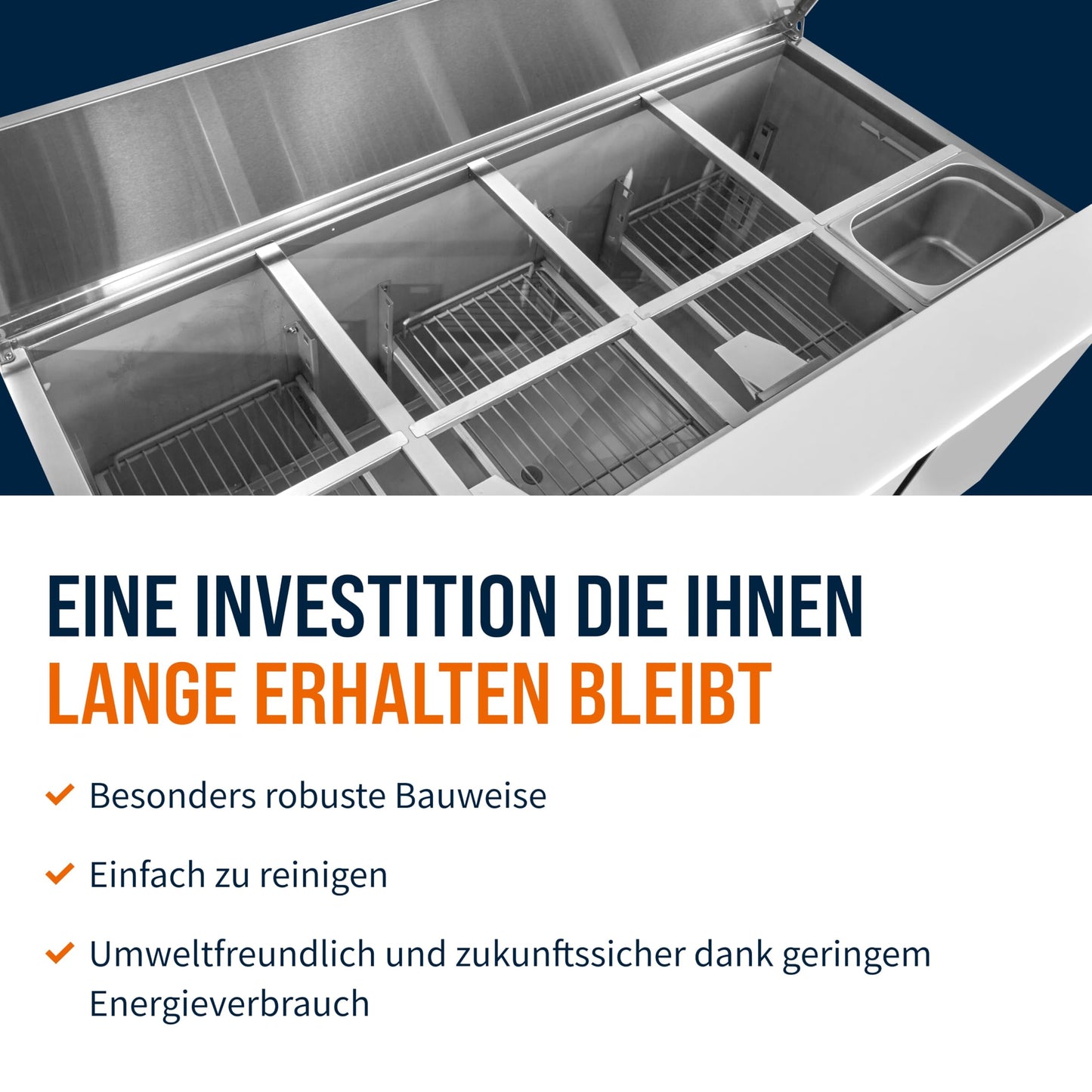GastroHero Saladette Eco 900 – 240 Liter Kühlung, 2 Edelstahl-Türen, GN-Behältereinlass