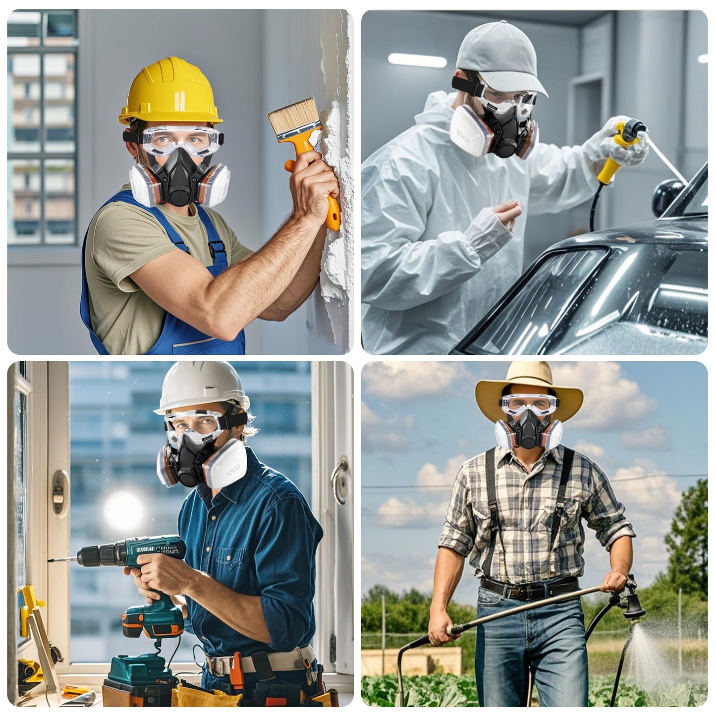 Atemschutzmaske Wiederverwendbare Halbgesichtsabdeckung mit Schutzbrille, Gasmaske mit 2 Filtern und 8 Filterbaumwolle für Malerei, Staub, Schweißen, Organische Dämpfe, Polieren und Holzbearbeitung