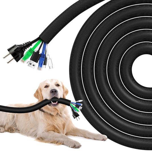 AGPTEK 3m Kabelschlauch, 25mm selbstschließend Kabelkanal, Flexibler Textilien Kabelmantel, Kabelmanagement für Schreibtisch, TV, Computer, PC, Kabelschutz für Hund, Katze, Schwarz