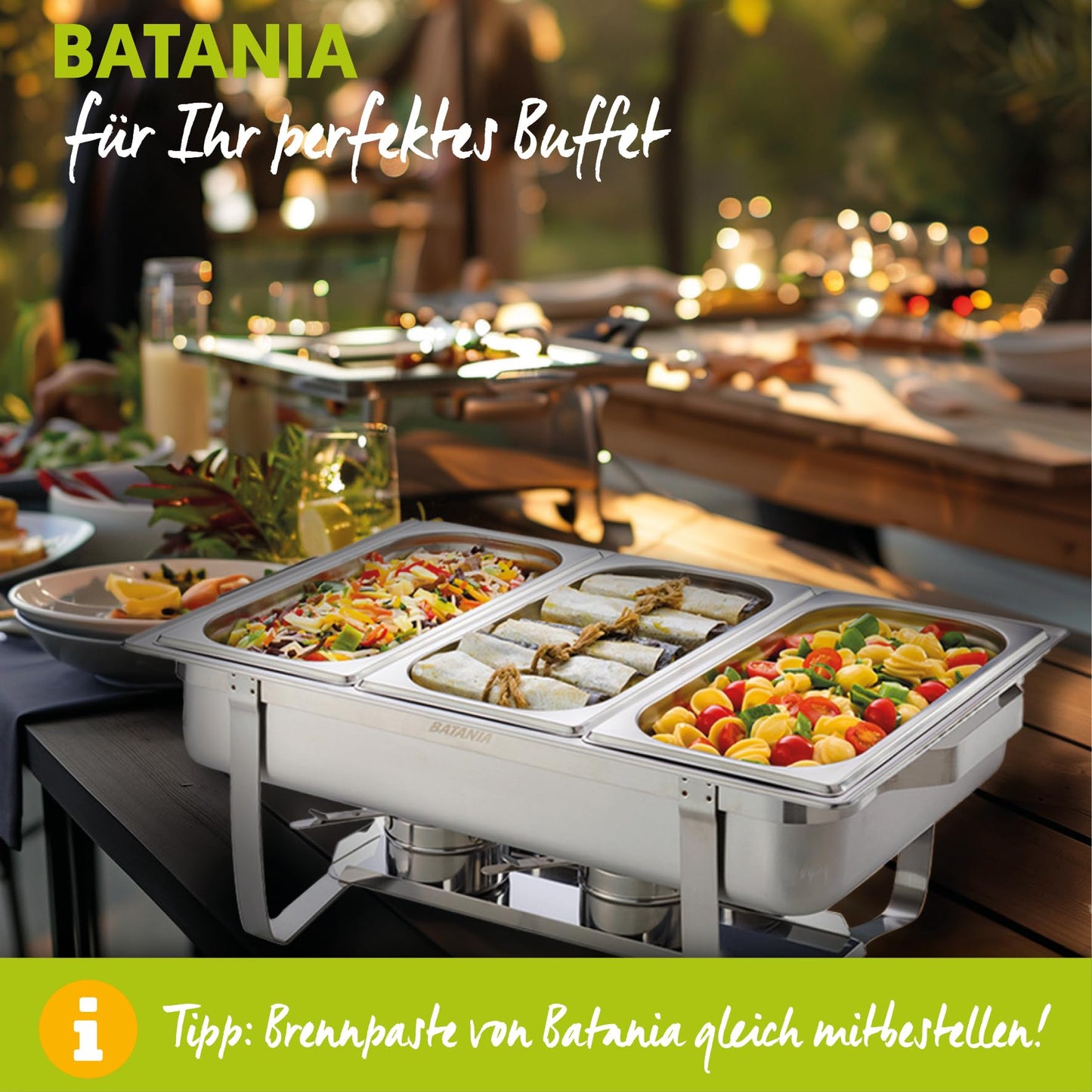 Batania 2 Chafing Dishes/Speisewärmer, 14-teilig, Gastronomiequalität, Edelstahl – Robuste Wärmebehälter für Buffet, Catering und Grillabende