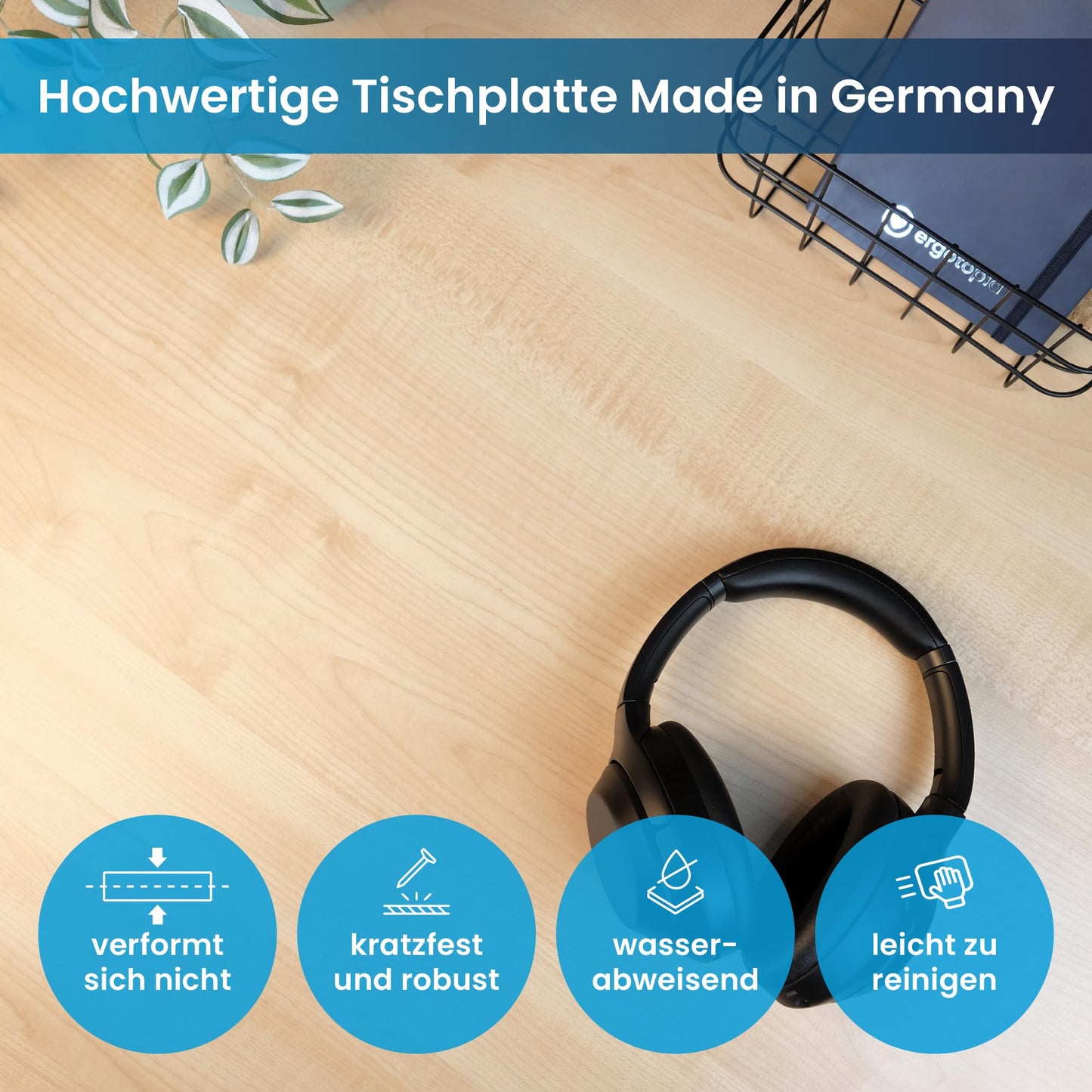 Ergotopia Desktopia Pro X Elektrisch höhenverstellbarer Schreibtisch, Ergonomischer Stehtisch für Büro oder Home Office (Ahorn, Gestell Schwarz, 180 x 80 cm)