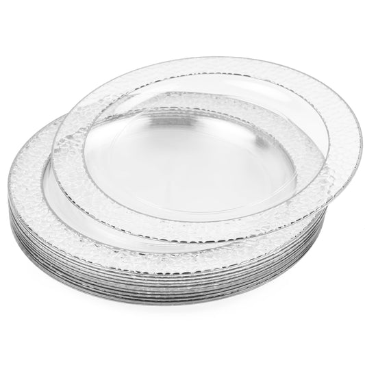 MATANA 20 Premium Transparente Plastikteller mit Silberrand, 26cm - Mehrweg Kunststoffteller, Partyteller Silber für Hochzeiten, Geburtstage, Partys - Elegantes & Stabiles Partygeschirr