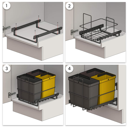 LM 64/3a Einbau Mülleimer ausziehbar mit 3 Abfalleimer (1x11L, 2x8L) in Farben anthrazitgrau, gelb, braun - Trio Mülltrennsystem für die Küche Unterschrank- anthrazit 32,8 x 43,3 x 35,4cm