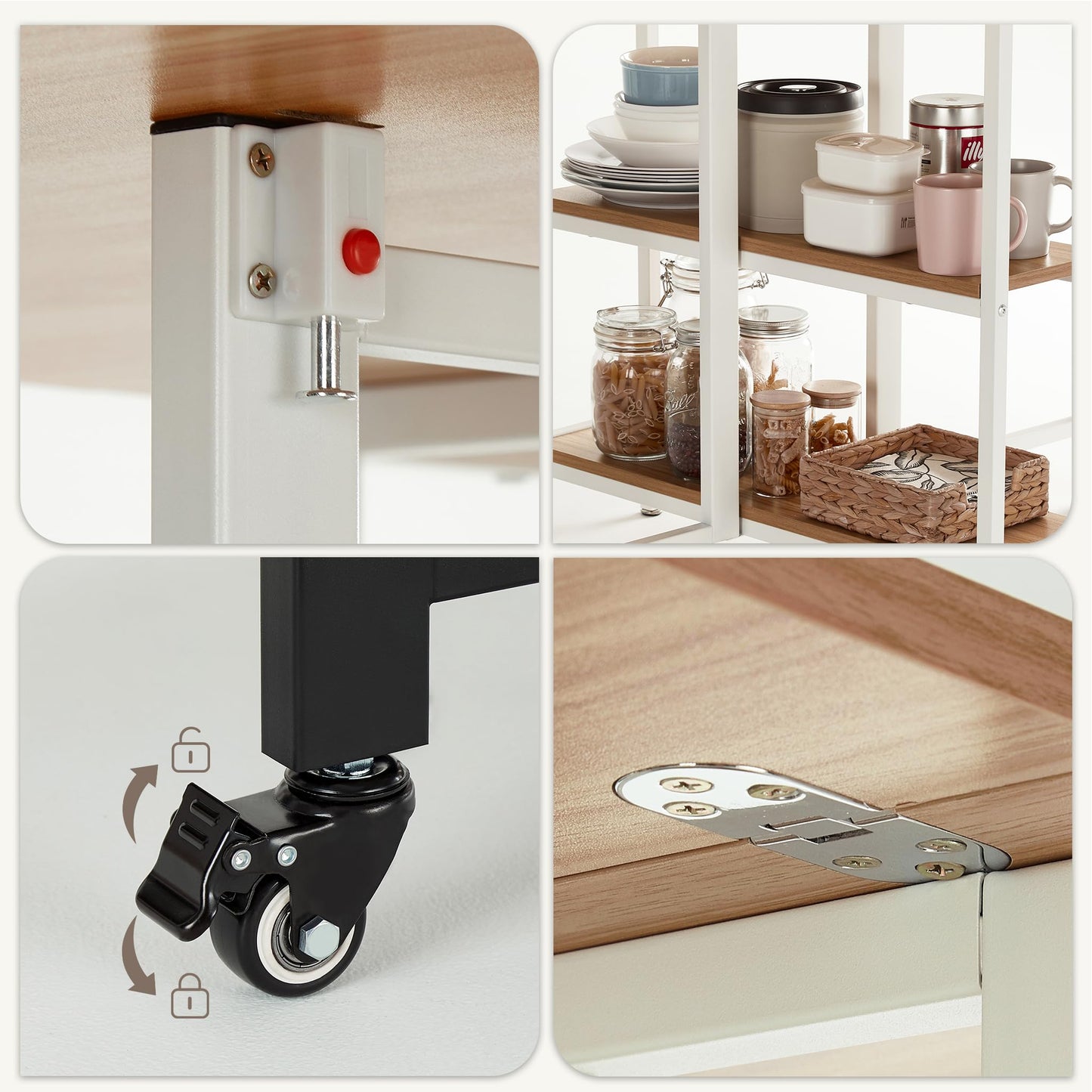 Mondeer Mobiler Klappbarer Esstisch, Klapptisch mit 2 Offenen Ablagen, Rundes Kanten Design, Kleine Räume Esszimmer Küche, 120 x 80 x 75 cm, Eiche und Weiß