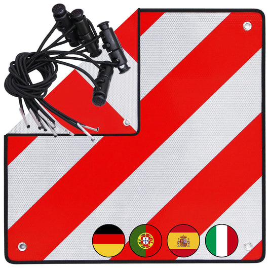 Mucola Warntafel 2in1 Spanien & Italien inkl. 4x Spanngurte reflektierend Heckträger Wohnmobil Wohnwagen Warnschild 50x50 cm