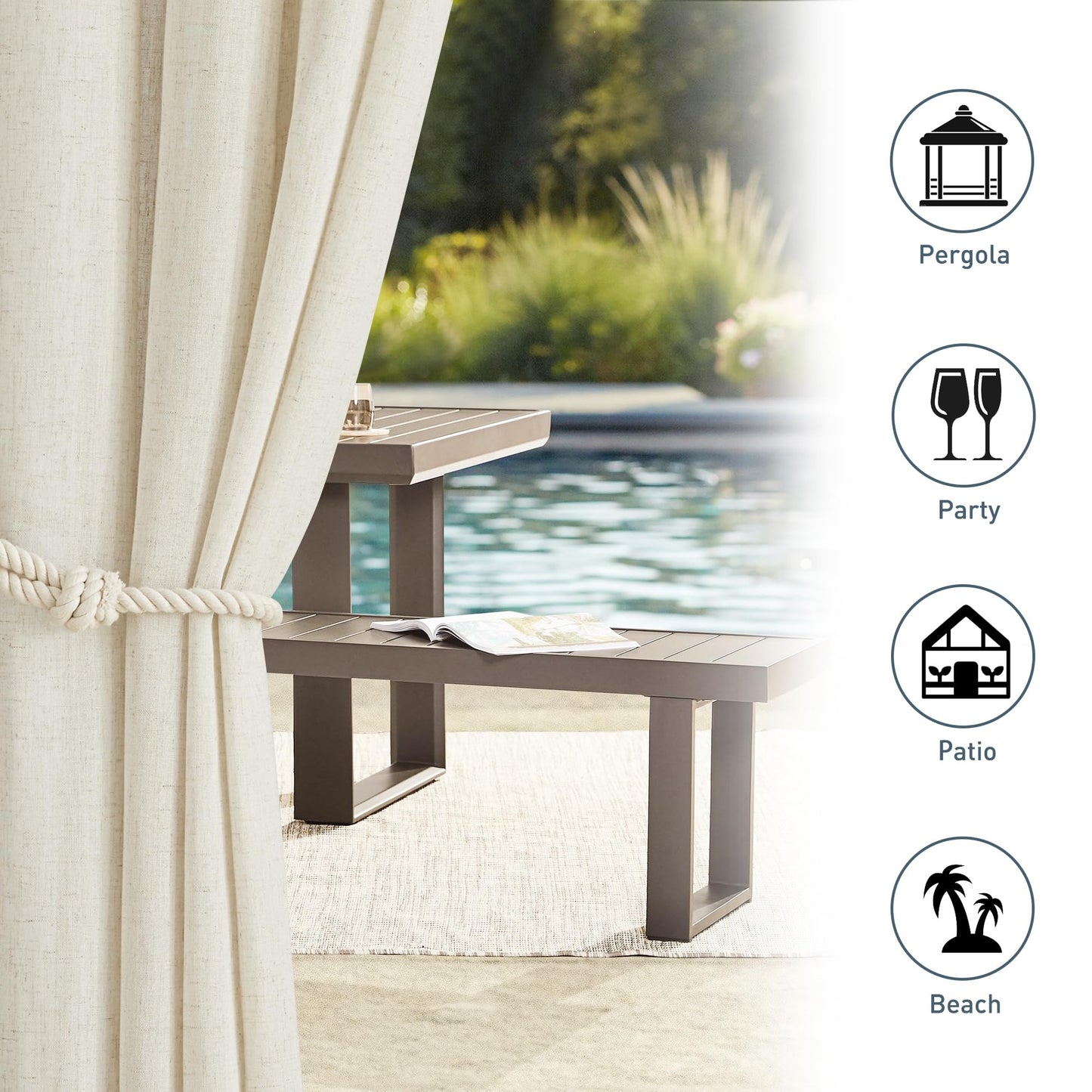 PONY DANCE Outdoor Vorhang mit Ösen 2er Set Terrasse Vorhänge Leinen Boho Outdoor Gardinen Beige Halbtransparent Outdoorvorhänge für Draußen & Pavillon, H 213 x B 140 cm