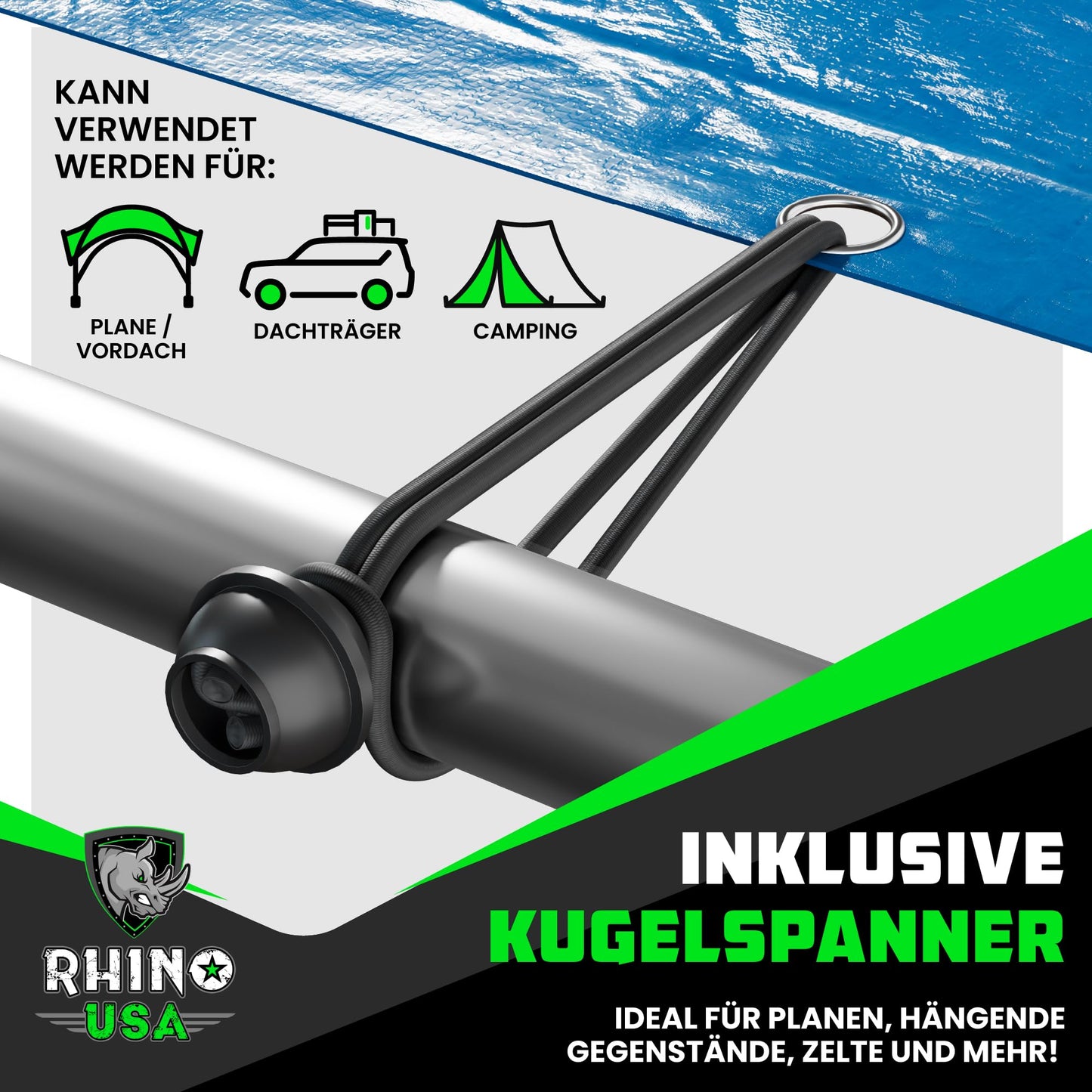 RHINO USA Bungee-Seile mit Haken – Robustes 28-teiliges Sortiment für den Außenbereich mit 4 kostenlosen Planen-Clips, Kordelzug-Organizer-Tasche, Baldachin-Krawatten und Ball-Bungees