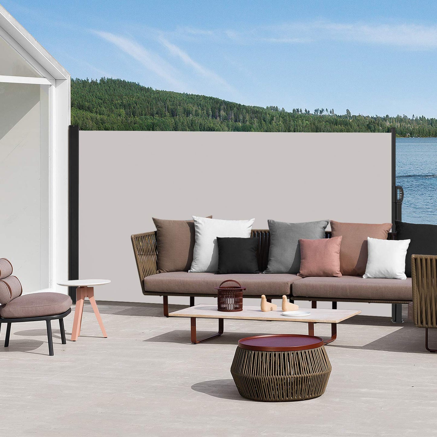 HENGMEI 180x300cm Seitenmarkise ausziehbar Sonnenschutz Sichtschutz Windschutz Verschiedene Größen für Terrasse Camping Garden (180 cm, Grau)