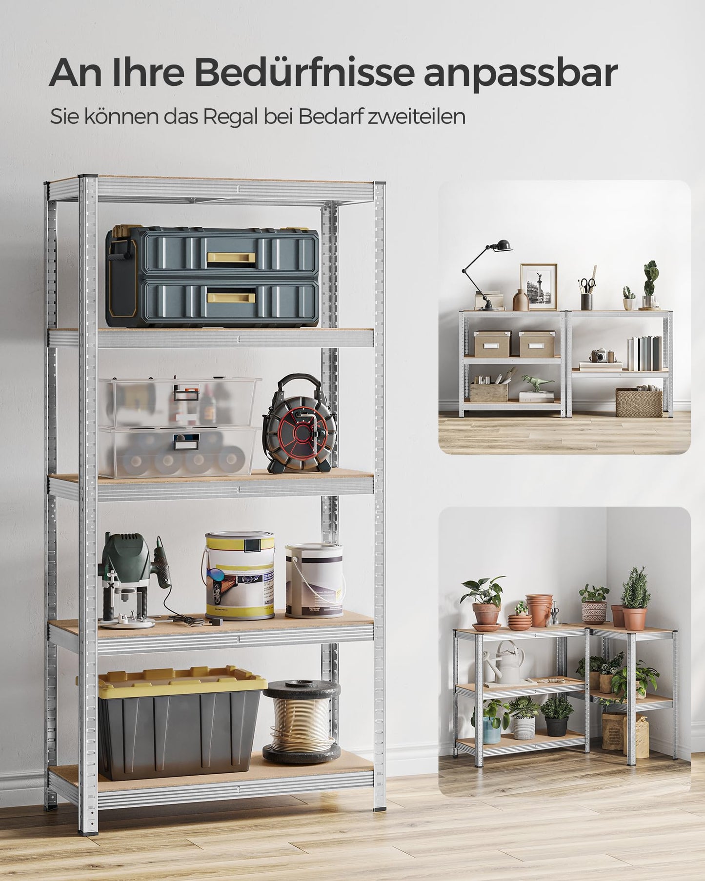 SONGMICS Schwerlastregal, 2er Set, Kellerregal, Lagerregal, 40 x 90 x 180 cm, Regal mit Stahlgestell, jeweils bis 875 kg belastbar, 5 verstellbare Ablagen, silbern GLR040E02