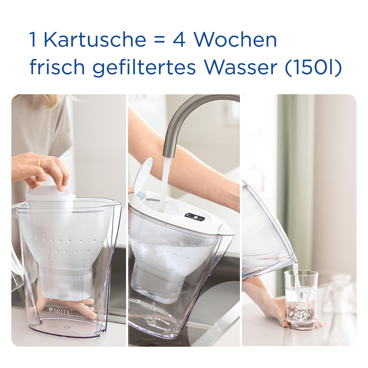 BRITA Wasserfilter Kanne Marella blau (2,4l) inkl. 3x MAXTRA PRO All-in-1 Wasserfilterkartusche – Filter zur Reduzierung von Kalk, Chlor, Blei, Kupfer & geschmacksstörenden Stoffen im Wasser