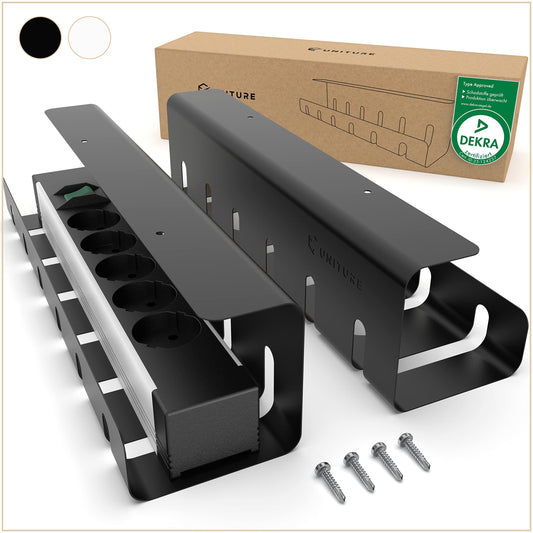 UNITURE® Kabelkanal Schreibtisch [DEKRA Zertifiziert] - 2er Set Kabelmanagement - 2x40cm Kabelhalter - Kabelführung - Cable Management Under Desk - Schwarz