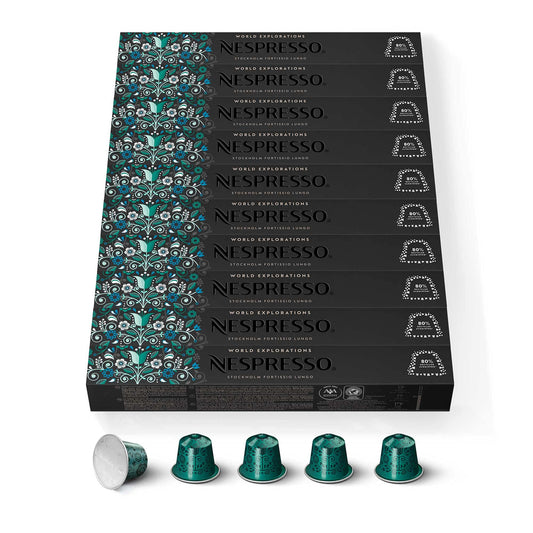 NESPRESSO ORIGINAL Stockholm Lungo, Dunkle Röstung, Kompatibel mit ORIGINAL Kapselmaschinen, Kapsel Set aus 100 Kaffeekapseln