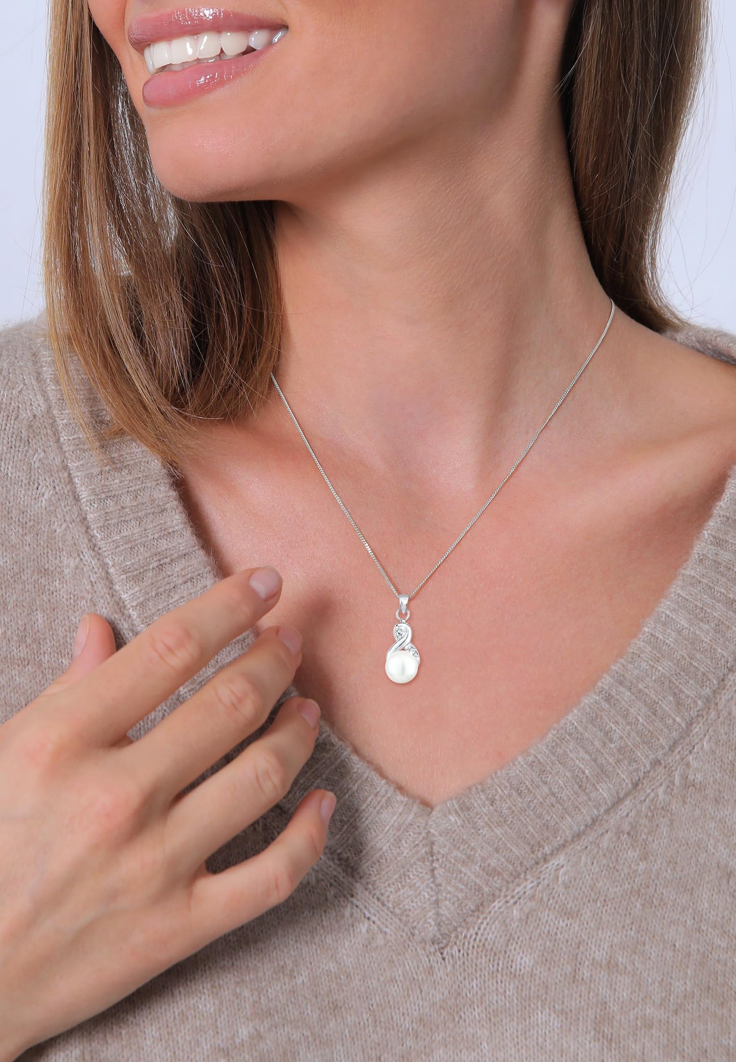Elli Halskette Damen Infinity Elegant mit Süßwasserzuchtperle und Kristallen in 925 Sterling Silber
