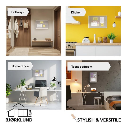 BJORKLUND Pinnwand | Hochwertige Pinnwand aus Kork zum Aufhängen | Große Korktafel 40 x 30 cm, Visionboard, Anschlagtafel für Haus, Büro und Schlafzimmer