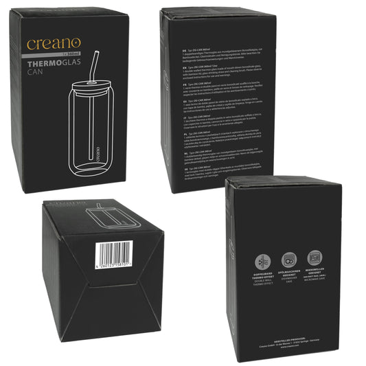 Creano doppelwandiges Trinkglas mit Bambusdeckel & Strohhalm 360ml - Smoothie Becher - Bubble Tea - Cocktailglas