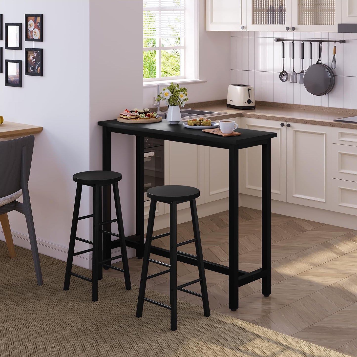 WOLTU 1x Bartisch Bistrotisch Stehtisch Esstisch, Metallgestell, Tischplatte aus MDF, Schwarz, 120x40x100cm(BxTxH)
