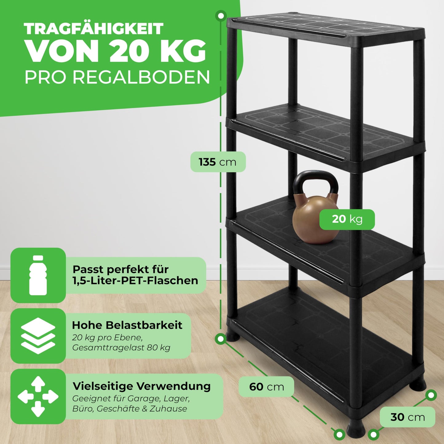 Ondis24 Schwerlastregal, 2er Set, Kellerregal, Lagerregal, Steckregal, 135 x 60 x 30 cm, jeweils bis 80 kg belastbar und 4 Ablagen