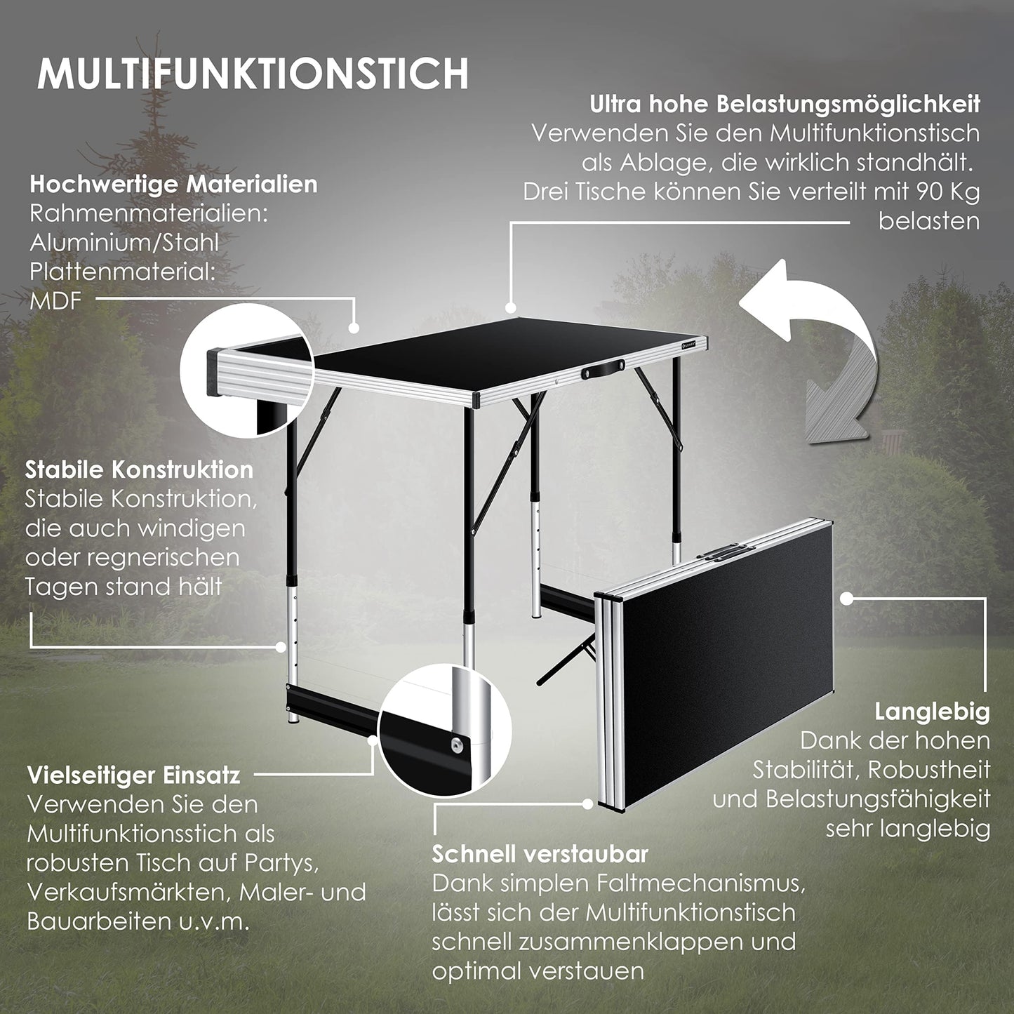 KESSER® Multifunktionstisch Profi 3- teilig, 100 x 60 cm, Tapeziertisch 30kg Tragkraft je Tisch Mit Ausziehfunktion Klapptisch Flohmarktisch Beistelltisch Mehrzwecktisch Campingtisch höhenverstellbar