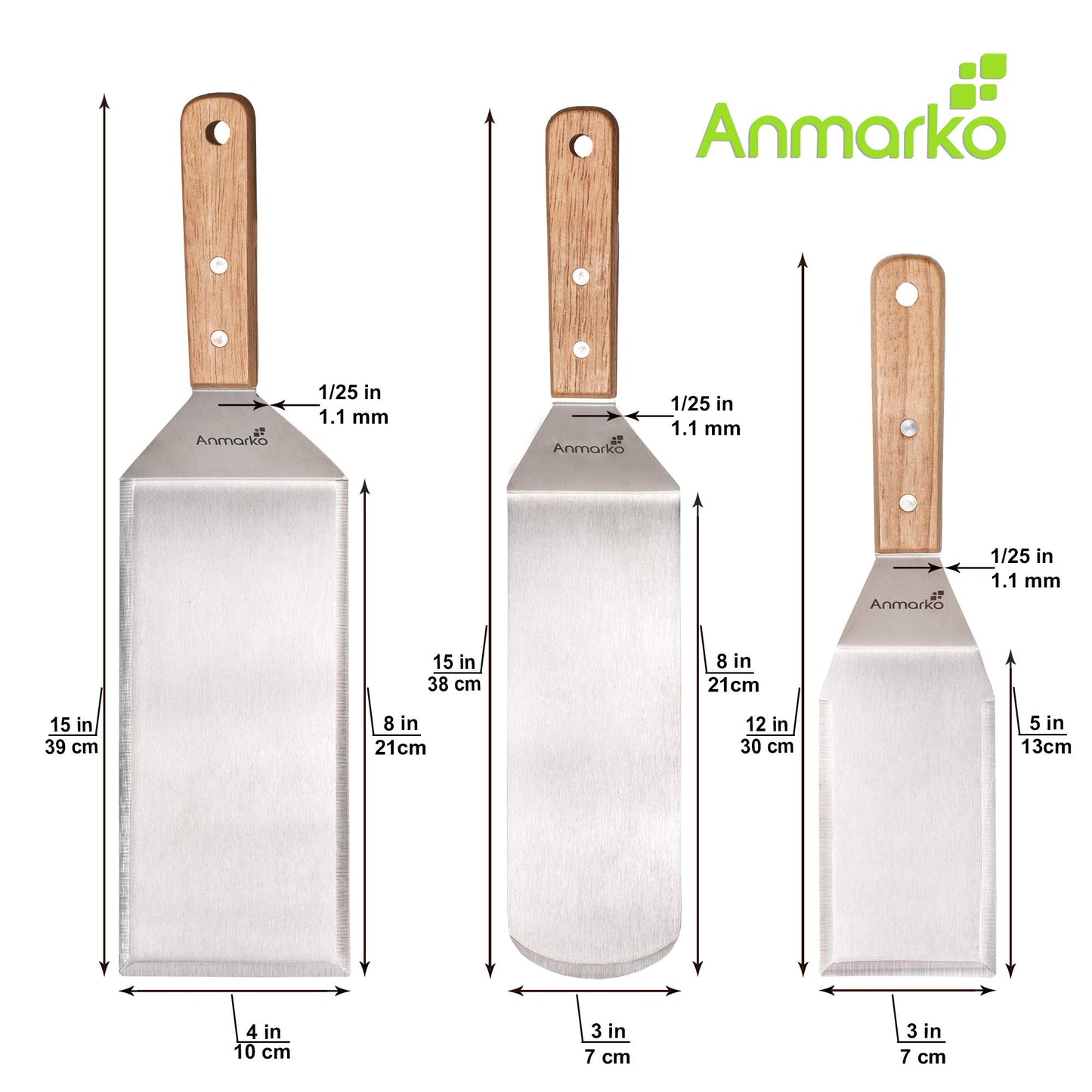 Edelstahl Metall Pfannenwender Set - Grillschaber Flachspachtel Pfannkuchen Flipper Hamburger Pfannenwender - Metall Utensil ideal für BBQ Grill flache Oberseite Gusseisengrill - Zubehör