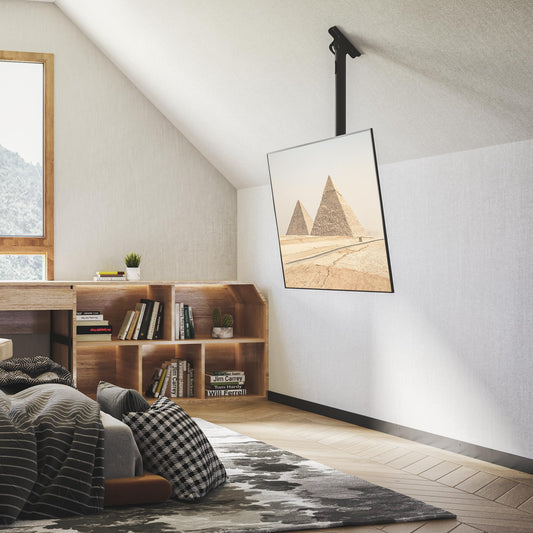 BONTEC TV-Deckenhalterung, neigbar und schwenkbar, 6-fache Höhenverstellung für 26-65 Zoll TV Decke, bis zu 45 kg, TV Wandhalterung max. VESA 400x400 mm