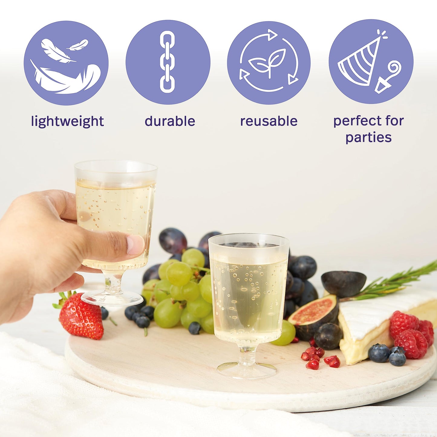MATANA 50 Premium Weingläser Kunststoff, Plastik Weingläser, 160ml - Mehrweg Cocktailgläser, Weinglas Kunststoff, Weinbecher, Dessertbecher für Hochzeiten, Geburtstage, Partys