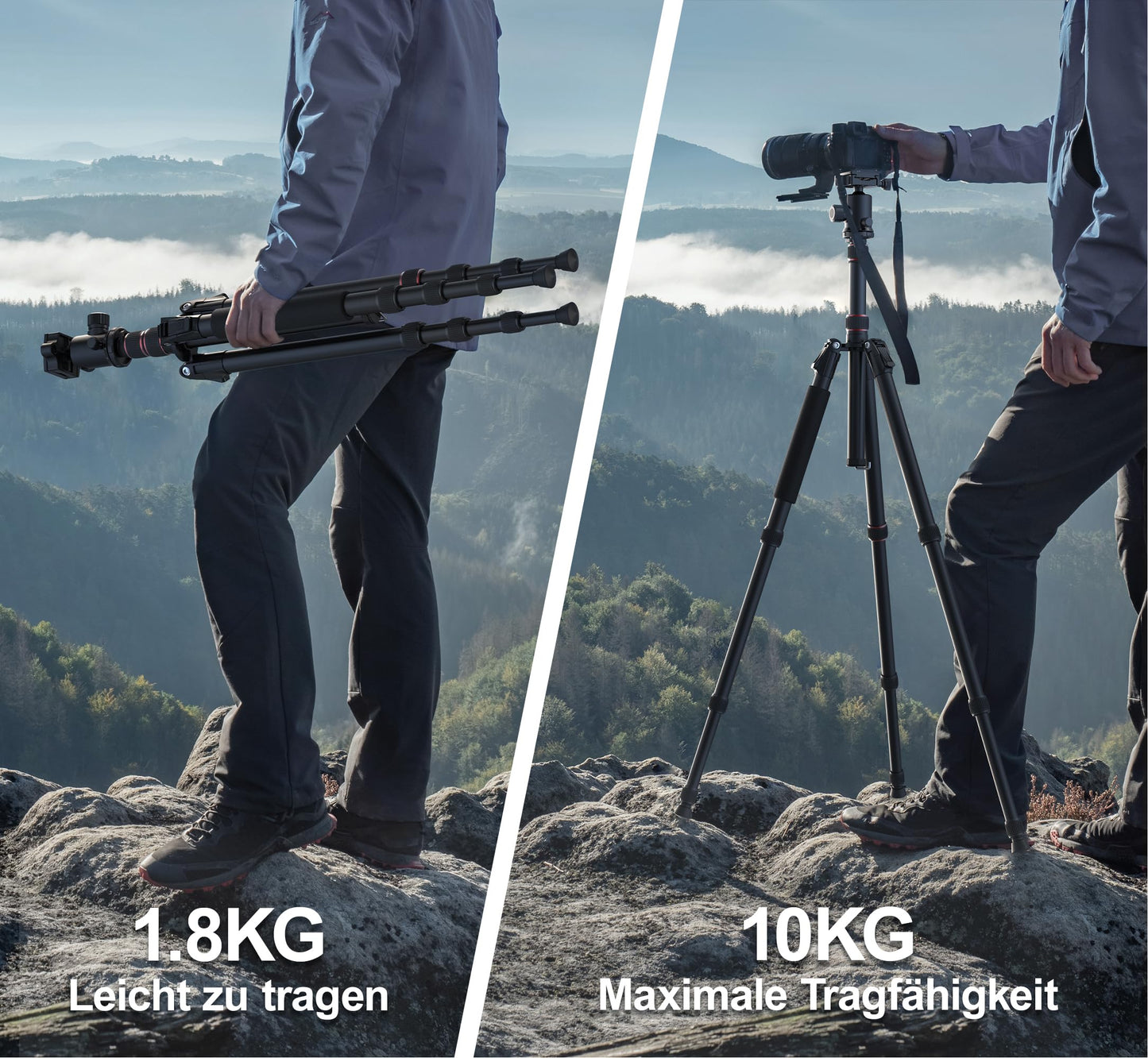 RALENO 1,98 m Kamerastativ, Stativ mit 360° Panorama Kugelkopf, Professionelles Camera Tripod mit 10kg Tragkraft, für Reise und Arbeit, WiFi 40M wasserdicht Modell: TP-60