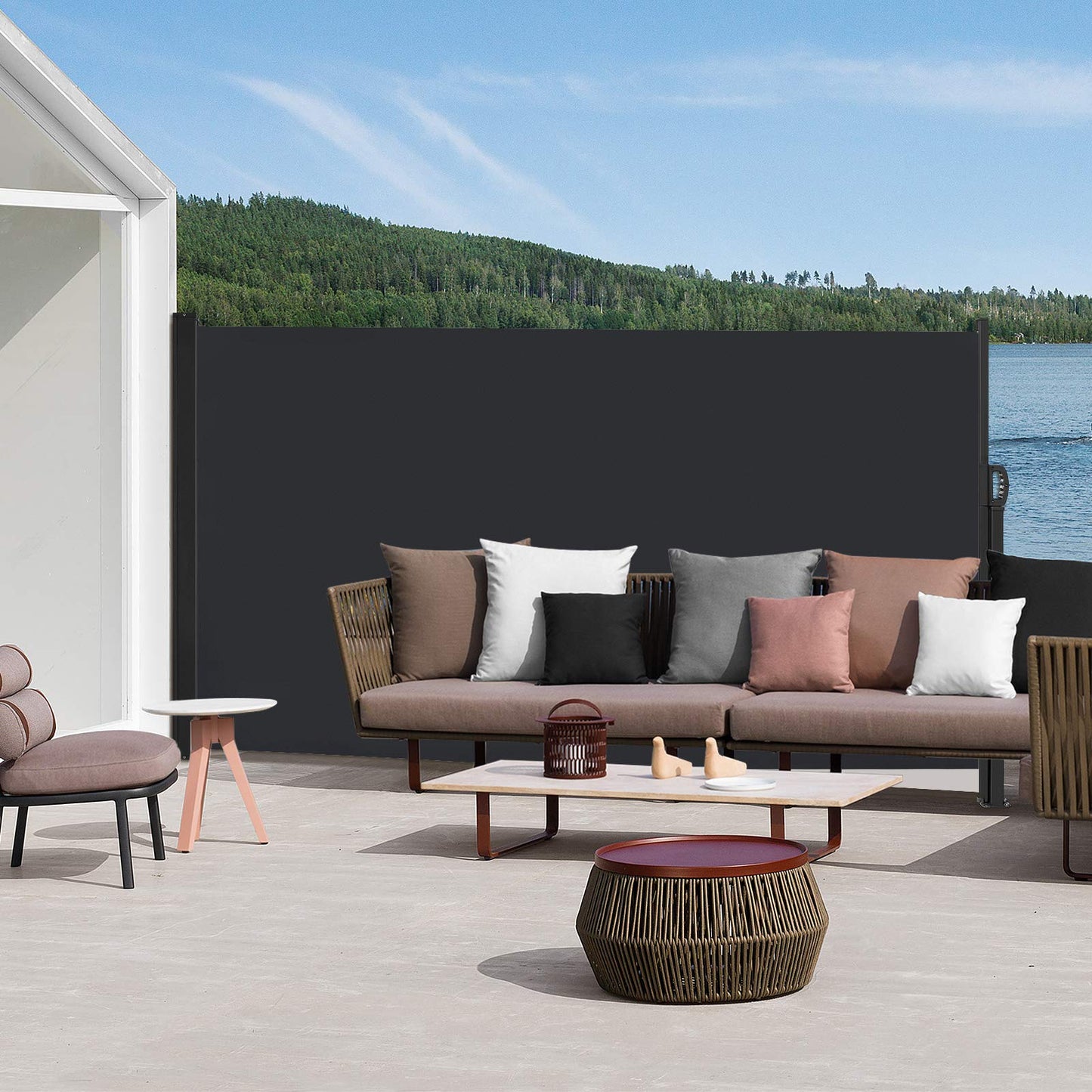 NAIZY Seitenmarkise 160x300cm Sichtschutz Balkon Ausziehbar Vertikalmarkise 100% Polyester & Alu Ständer Sichtschutzwand Blickdicht UV-Schutz Seitenrollo mit Griff für Balkon und Terrasse, Anthrazit