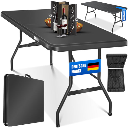 KESSER® Buffettisch Tisch klappbar Kunststoff 183x76 cm Campingtisch Partytisch Klapptisch Gartentisch für Garten, Terrasse und Balkon zusammenklappbar 6 Personen inkl. Cover & Tragegriff, Anthrazit