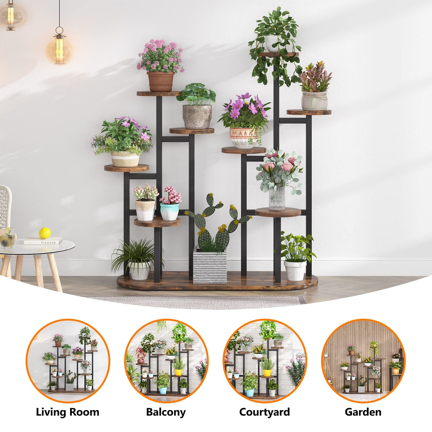 Tribesigns Pflanzenständer für den Innenbereich, mehrstöckig, 11 Topfpflanzenregale, Blumenständer, hohes Pflanzenregal, ,Pflanzgefäß-Organizer für Garten, Balkon, Wohnzimmer, rustikales Braun