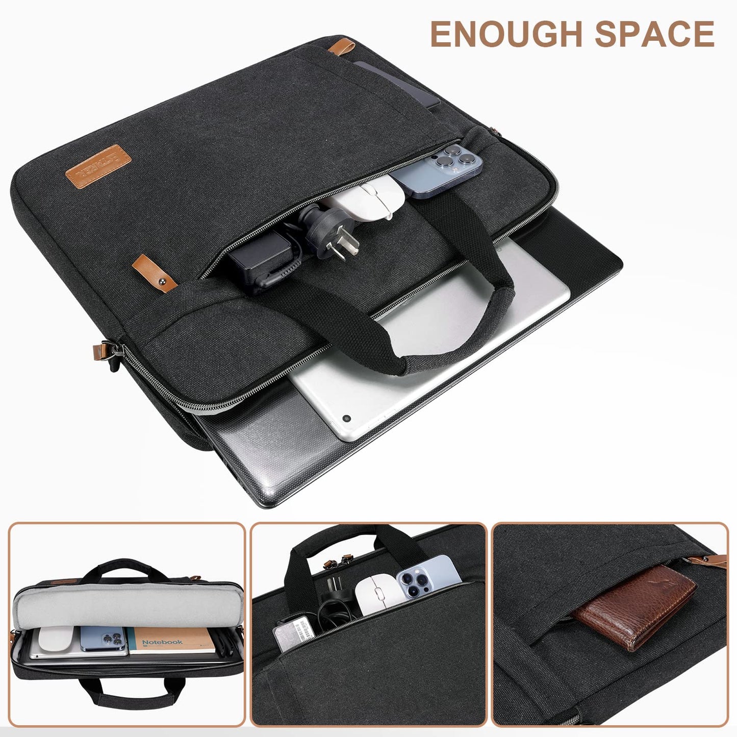 ESTARER Laptoptasche 15.6 Zoll Groß Canvas Aktentasche Herren für Arbeit,College,Reisen,Büro