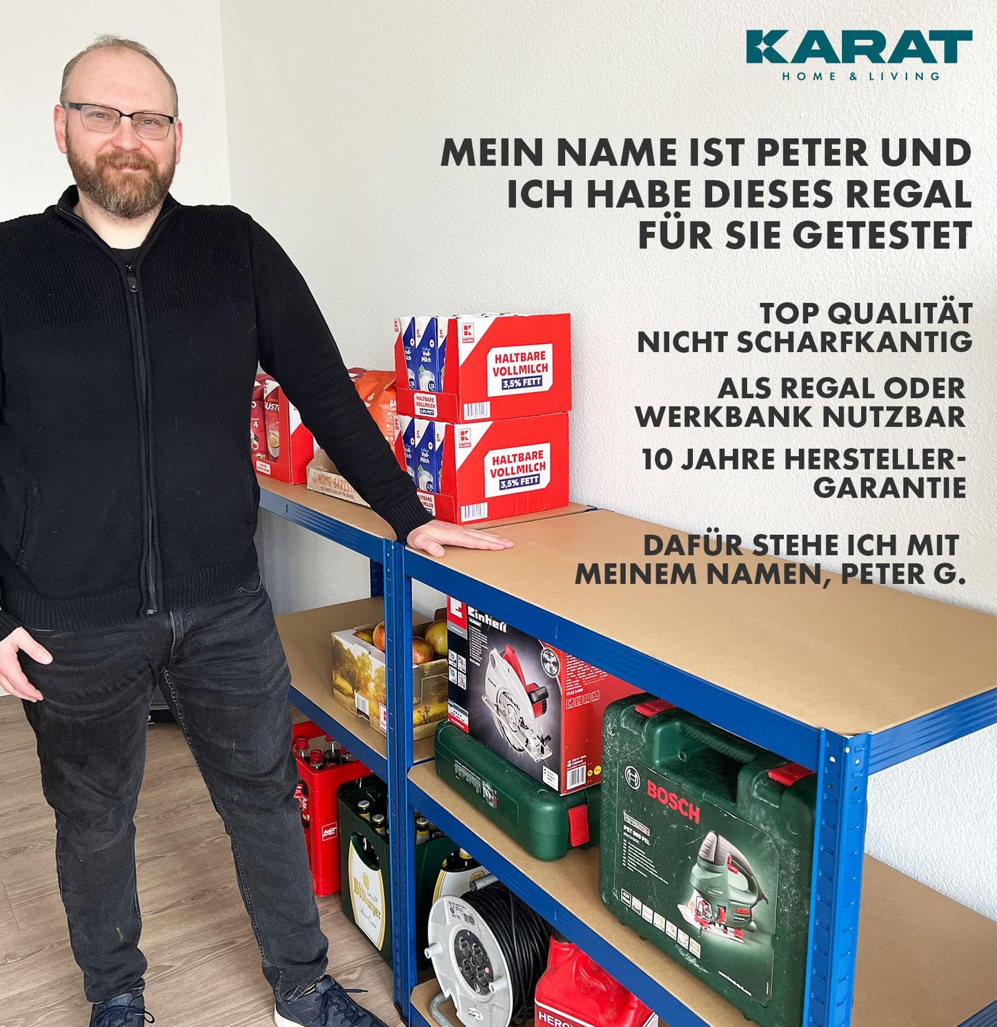 KARAT Schwerlastregal, 2er Set, 30 x 75 x 150 cm Steckregal, Kellerregal, Lagerregal - 5 verstellbare Böden (Blau)