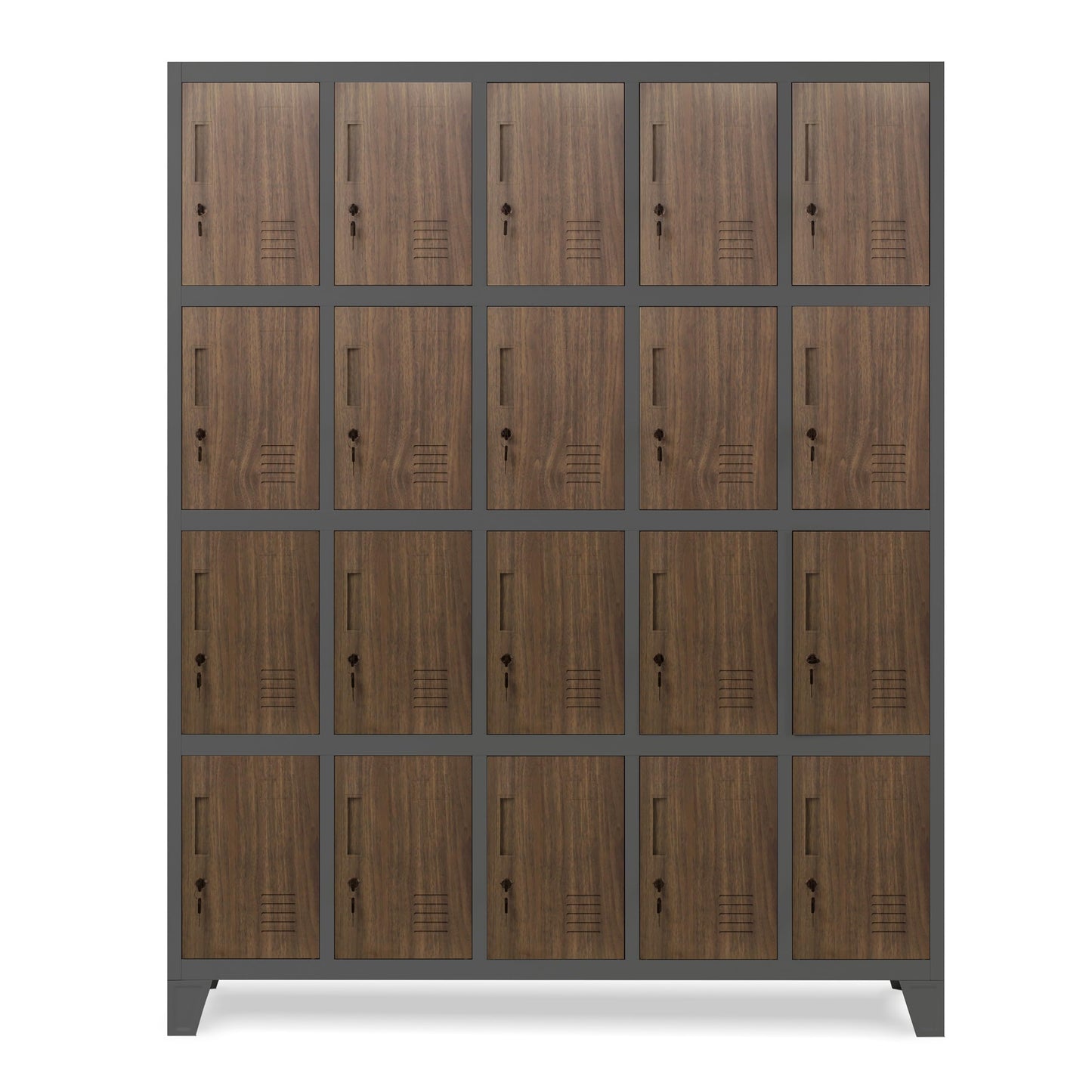 Domator Umkleideschrank 5B4A Fächerschrank Schließfachschrank mit 20 Fächern Wertfachschrank Metall Pulverbeschichtung 172 cm x 136 cm x 45 cm (H x B x T) (Anthrazit-Holzoptik)