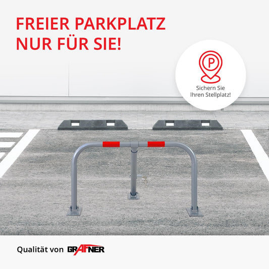 Grafner Parkplatzsperre klappbar mit Schloss und 3 Schlüssel, stabiles Stahlrohr mit Pulverbeschichtung, Parkplatzbügel Parkplatzblockierer Parkpfosten Sperrpfosten Parkbügel Poller Absperrpfosten
