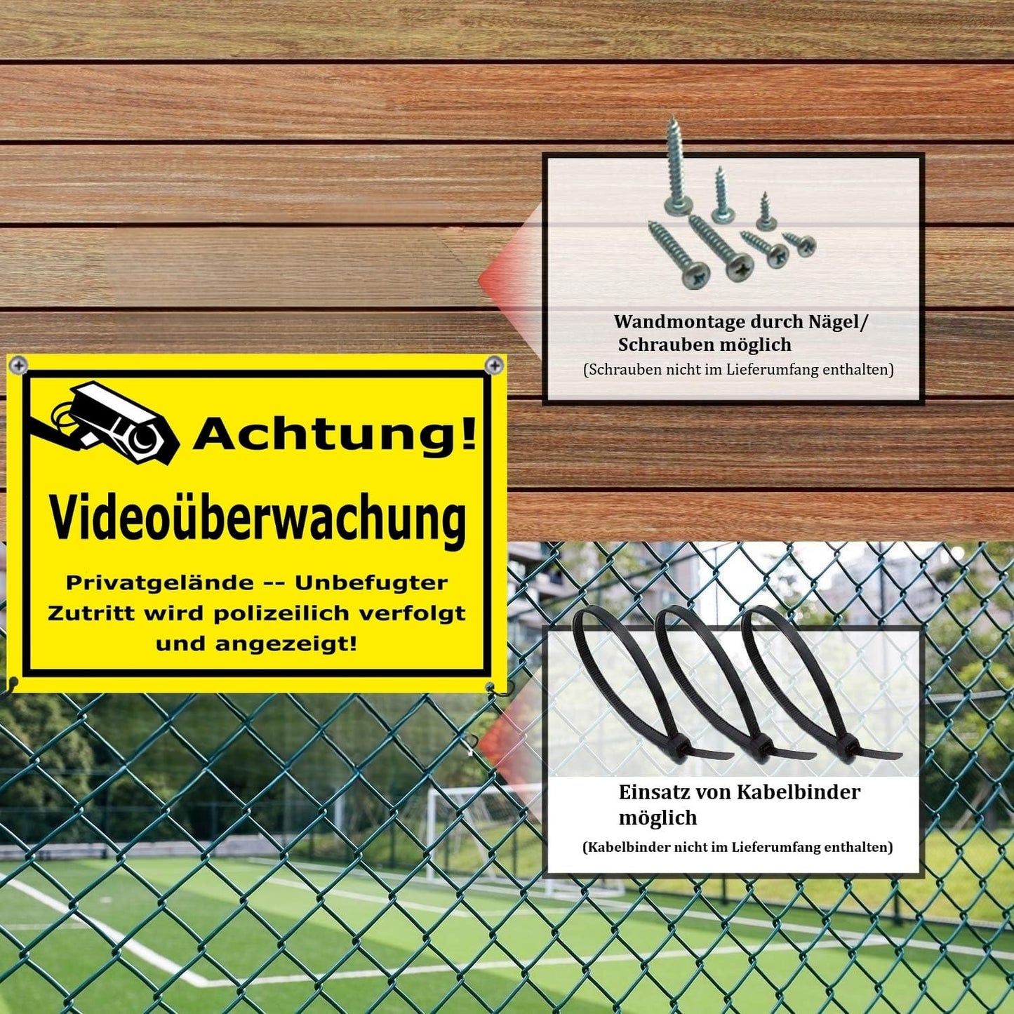 2 Stück - Videoüberwachung Schild (30x20 cm 3 mm Kunststoff) - schild videoüberwachung privatgrundstück - Achtung Videoüberwachung Schild - Warnschilder und Hinweisschilder