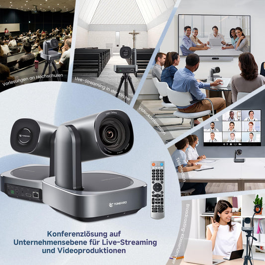 PTZ-Kamera mit 20-Fach optischem Zoom,TONVEO USB HDMI LAN IP Live-Streaming-Kamera,1080P 60fps Video-Konferenzkamera für Kirchendienste,Bildung und Arbeit mit Zoom,Team,vMix,OBS, Facebook und YouTube