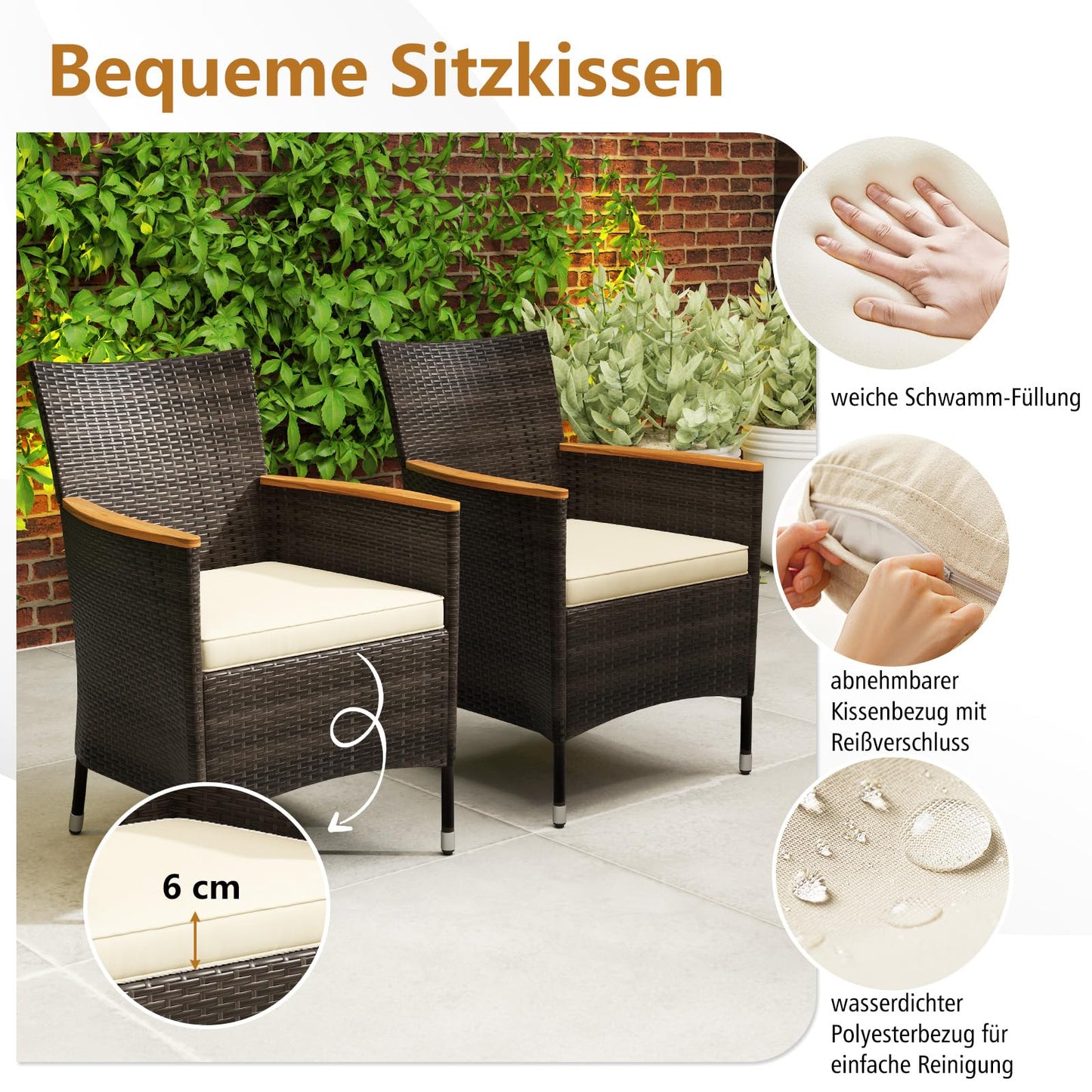 COSTWAY 9 TLG. Rattan Gartenmöbel Set, Sitzgruppe für 8 Personen, Gartentisch mit Tischplatte aus Akazienholz, 8 stapelbare Stühle & Kissen, Terrassenmöbel Set, Sitzgarnitur, Gartengarnitur, Essgruppe