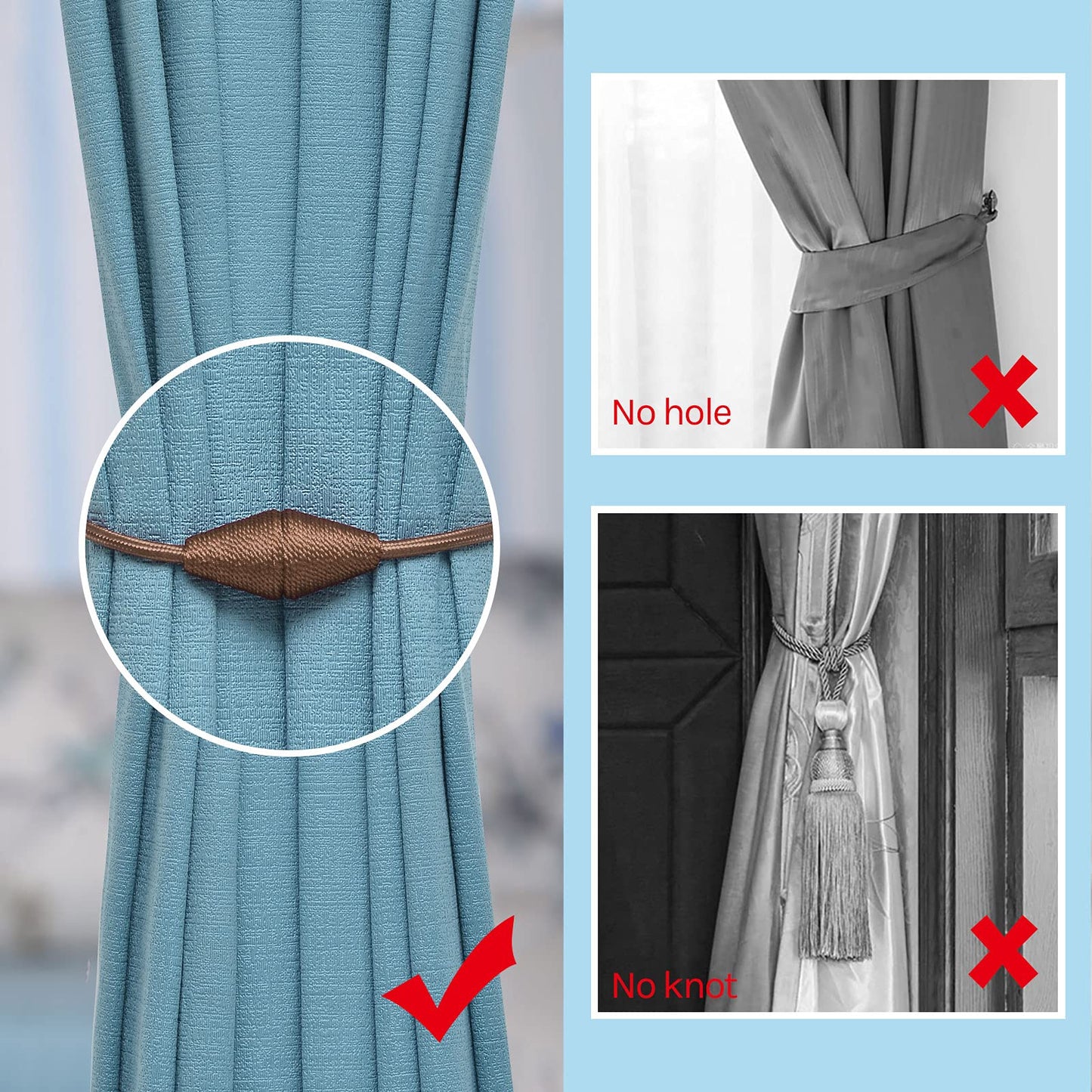 Pretty Jolly 2 Stück Magnetische Vorhang-Raffhalter, handgefertigt, gewebt, Seil, Vorhang-Raffhalter, praktisch, kegelförmig, Vorhang-Raffhalter für Zuhause und Büro, Fenstervorhang (Heller Kaffee)