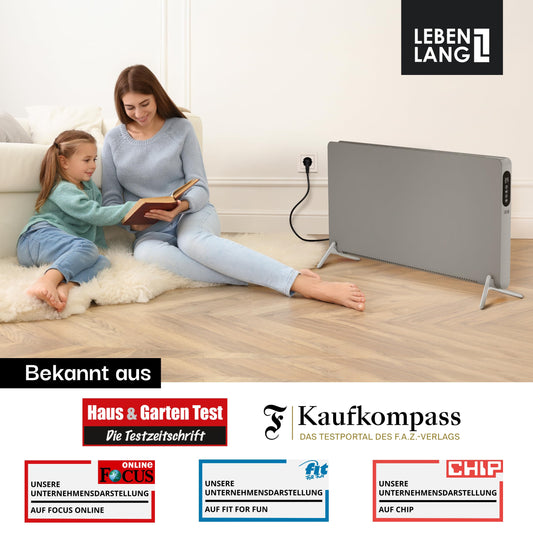 LEBENLANG Konvektor Elektroheizung Energiesparend - Inkl. WiFi & APP, Fernbedienung I Stand & Wandmontage I Eco Warm Heizgerät Elektrische Heizgeraete I Wand Heizung Elektrisch Elektro Heizkörper