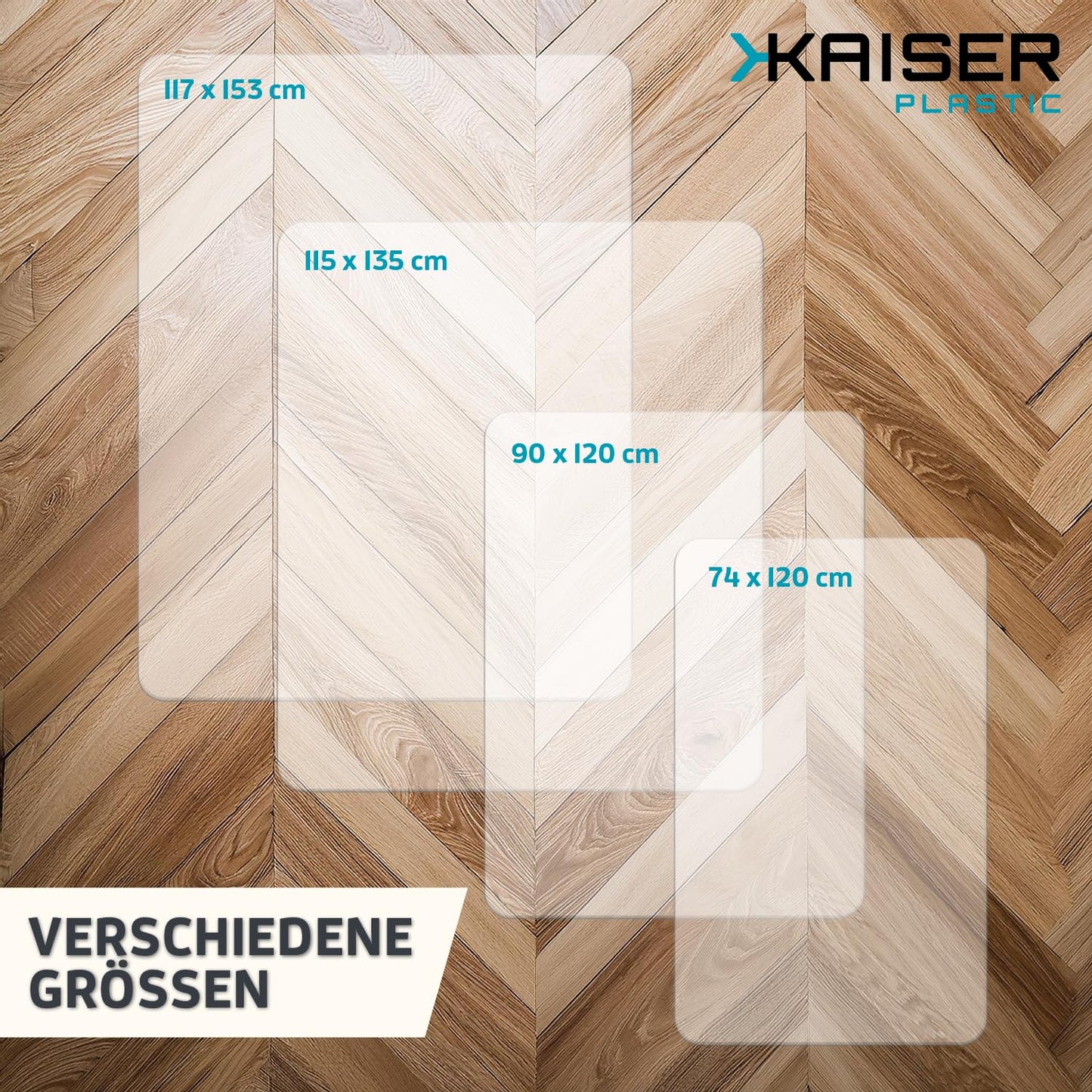 KAISER PLASTIC® Bodenschutzmatte | Bürostuhl Unterlage | Unterlage Schreibtischstuhl | Schutzmatte Bürostuhl | für Hartboden | 75 x 120 cm