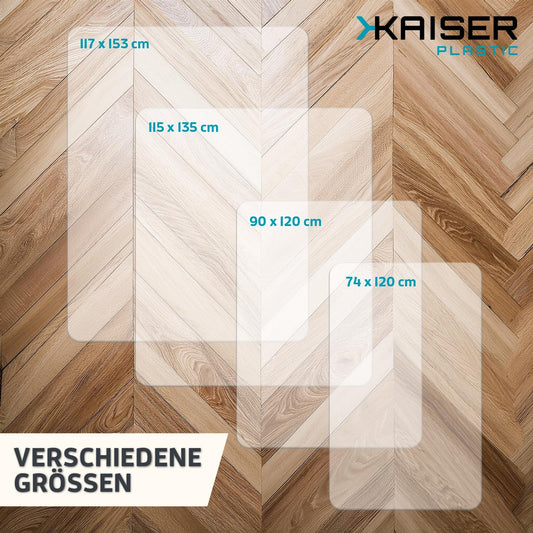 KAISER PLASTIC® Bodenschutzmatte | Bürostuhl Unterlage | Unterlage Schreibtischstuhl | Schutzmatte Bürostuhl | für Hartboden | 75 x 120 cm