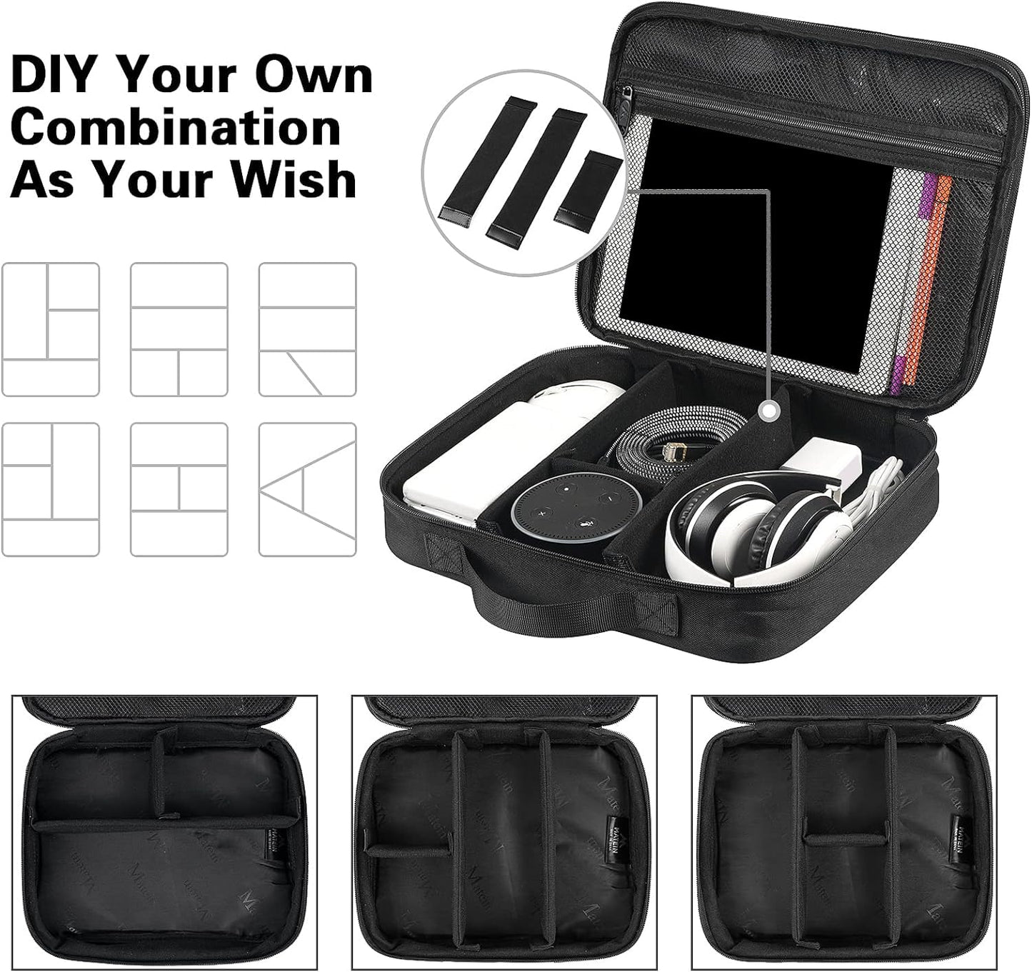 MATEIN Kabel Organizer Tasche, GroßE Kabeltasche Organizer Tech Pouch, Wasserabweisend Elektronik Tasche Cable Organizer Travel Bag für IPAD, Ladegerät, Powerbank, Schwarz